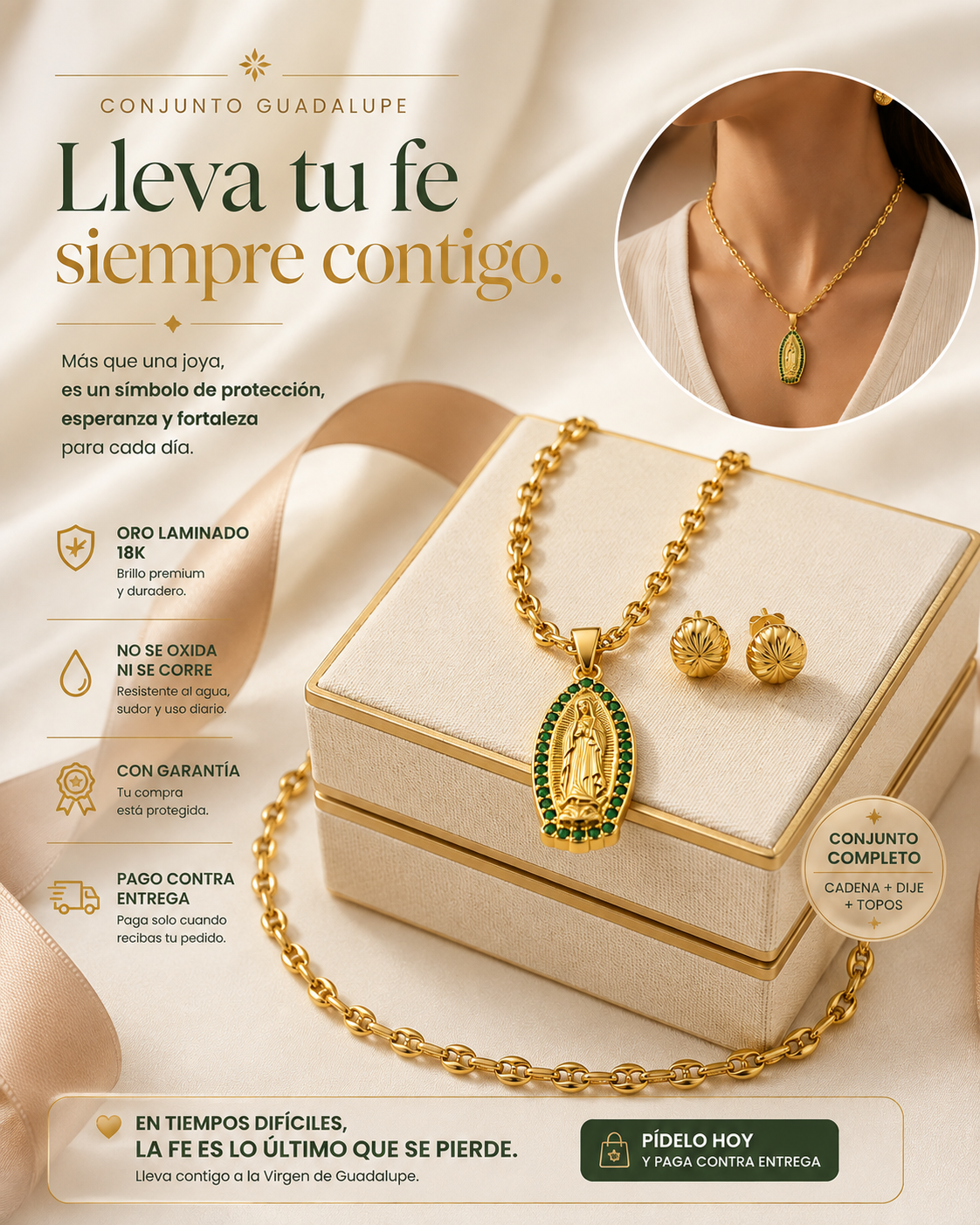 Cadena Gucci + Dije Virgen + Topos