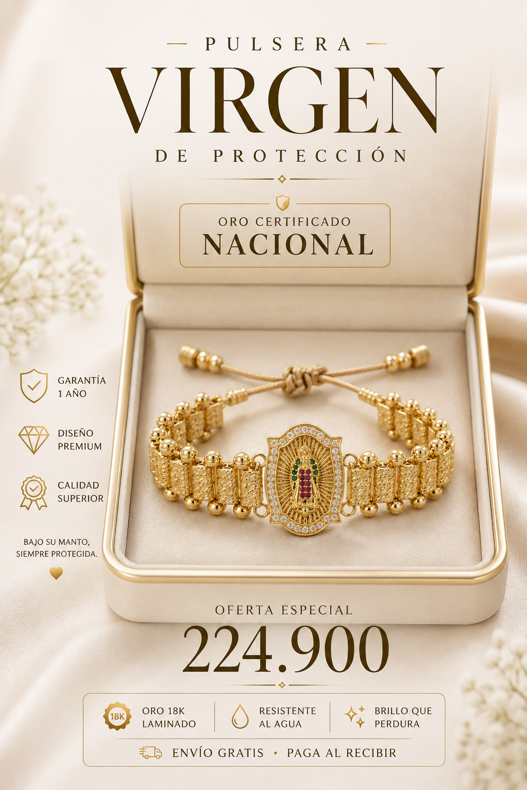 PULSERA VIRGEN CIRCONES ORO LAMINADO 18K - GARANTIA 1 AÑO