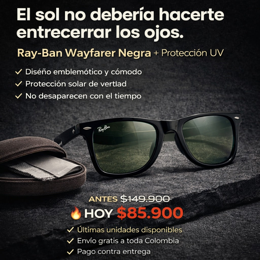 Gafas Ray Wayfarer Negras Brillante - para los rayos UV