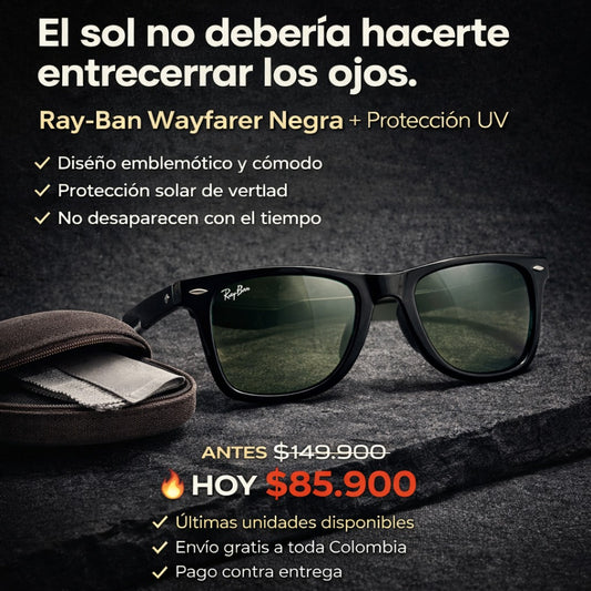 Gafas Ray Wayfarer Negras Brillante - para los rayos UV