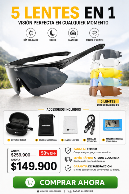 Gafas Tácticas Rockbros 5 Lentes Intercambiables – Visión Total 360°
